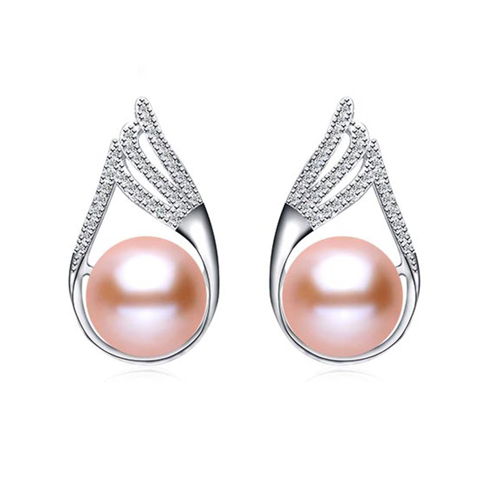 Brand High Quality 9-10mm Natural Freshwater Pearl earrings for Women 925 Silver Pearl Stud Earrings Women Jewelry