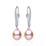 Classic Pearl Earrings,Genuine natural freshwater pearl dangle earrings for women, silver drop earrings 8-9mm 