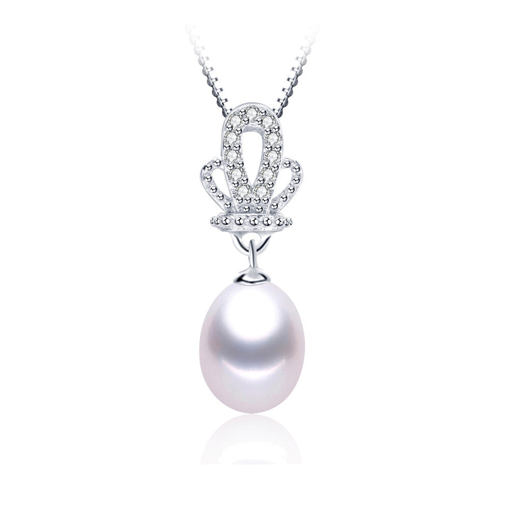 Fashion sterling-silver-jewelry Top Quality Genuine Freshwater Pearl Jewelry Necklace pendant for women 45cm chain