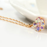 New Arrival Shining Rainbow Flower Cubic Zircon Pendant Necklace for Women Girl's Jewelry Gift Champagne Gold Plated