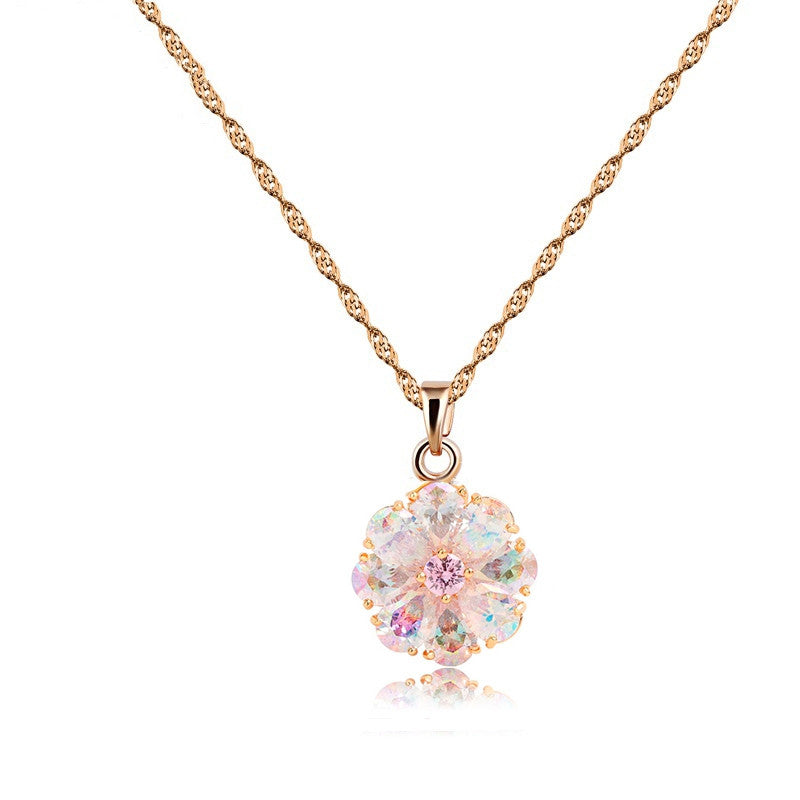New Arrival Shining Rainbow Flower Cubic Zircon Pendant Necklace for Women Girl's Jewelry Gift