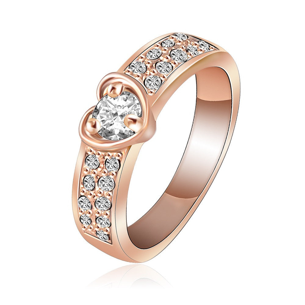 Brand Ring Romantic Rose Gold Plated Heart Rings With Genuine SWA Element Austrian Crystal