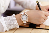 Ladies Fashion Quartz Watch Women Rhinestone Leather Casual Dress Watches Rose Gold Crystal