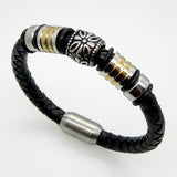 Latest Design 316L Stainless Steel Bracelets Bangles Mens Gift Black Leather Knitted Magnetic Clasp Bracelet Men Jewelry