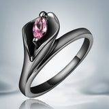 Latest design trendy turkish engagement rings black gold calla shaped zircon ring best friends gift