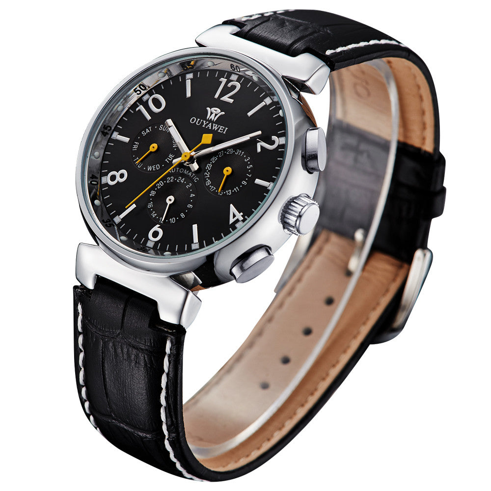 Leather Waterproof Watch Men Luxury Brand Black Round Face Analog Display Elegant Quartz Watch