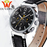 Leather Waterproof Watch Men Luxury Brand Black Round Face Analog Display 2015 Elegant Quartz Watch