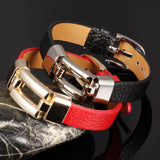 Leather Charm Bracelets For Woman Man Personality Black/Red Color Stainless Steel Women Men Jewelry Bracelet Gift 