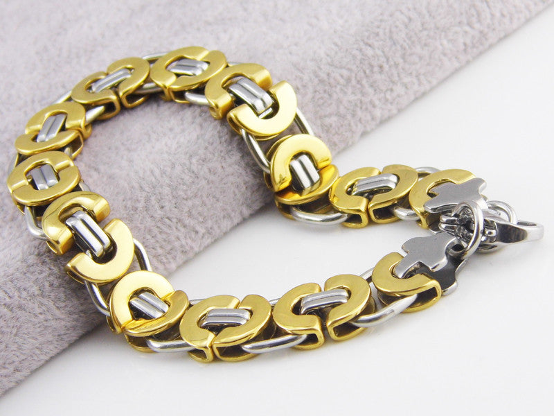 Length 21.5 cm Wide 11mm Fashion Men's Jewelry Stainless Steel Silver/Gold Byzantine Bracelet