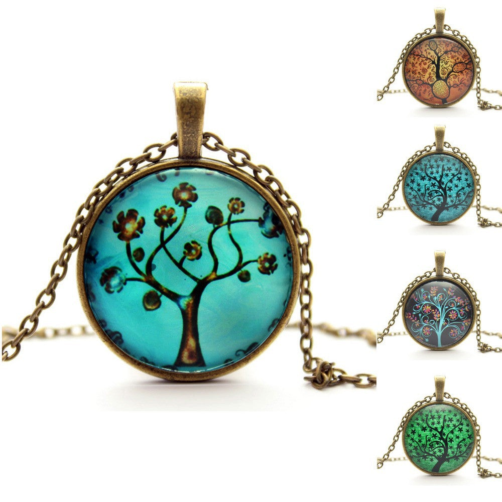 Life Tree Pendant Necklace Art Tree glass cabochon Necklace Bronze chain vintage choker statement Necklace Fashion women Jewelry