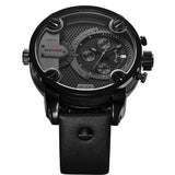 WEIDE New Oversized Men's Quartz Leather Strap Sports Military Watches Luxury Brand Quartz Watch 3ATM Water Resistant