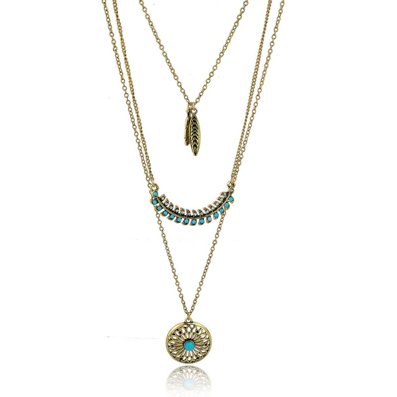 Long Bohemian Gold Beads Necklaces & Pendants for Women Boho Vintage Accessories Statement Turquoise Colar Ethnic Jewelry Green