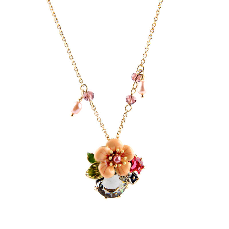 Long Chain Gold Plated Summer Sweet Design Gift For Friend Simple Crystal Flower Necklace Pendants
