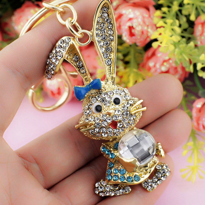 Lovely Bowknot Rabbit Crystal Rhinestone Bag Pendant Key chains Holder women Keyring Keychain For Car Fashion Jewelry