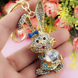 Lovely Bowknot Rabbit Crystal Rhinestone Bag Pendant Key chains Holder women Keyring Keychain For Car Fashion Jewelry 
