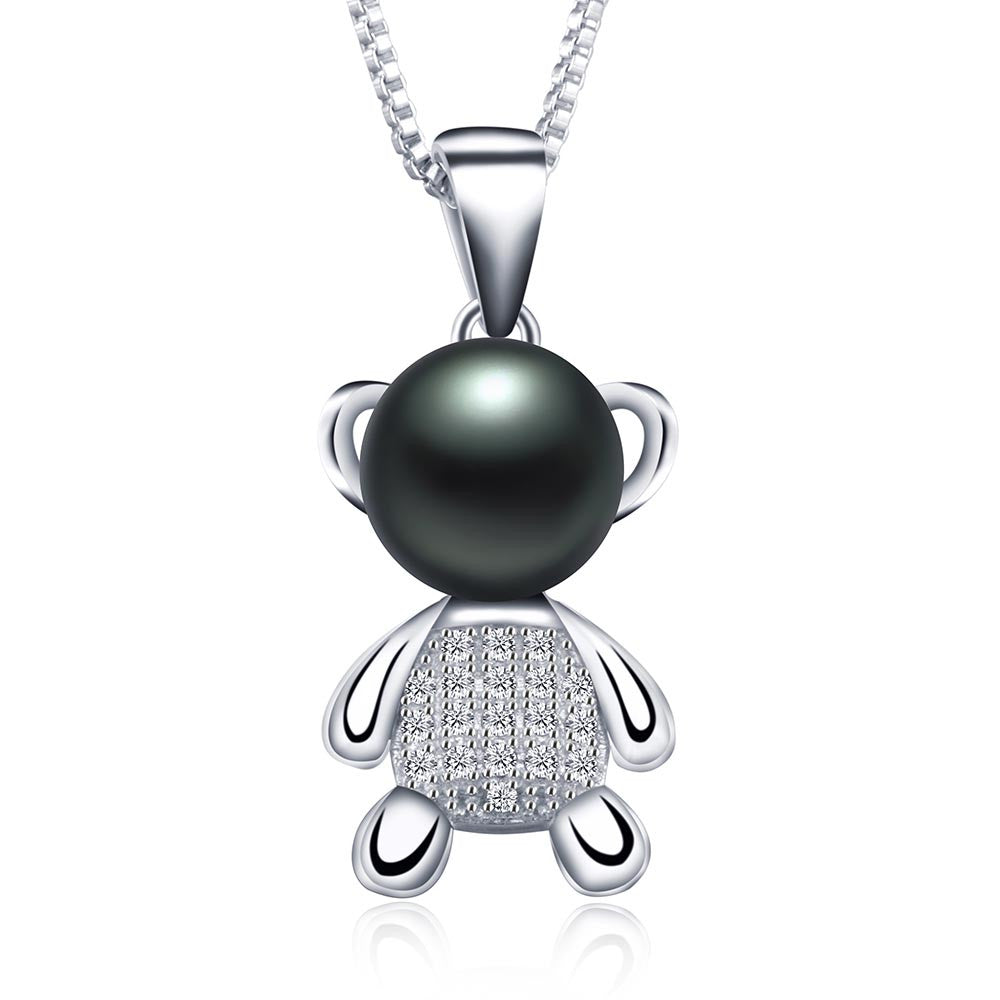 Lucky bear pendant necklace genuine 8-9mm freshwater pearl jewelry for women 2016 new fashion with gift box top quality