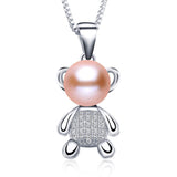 Lucky bear pendant necklace genuine 8-9mm freshwater pearl jewelry for women 2016 new fashion with gift box top quality