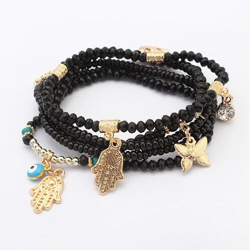 Lucky Kabbalah Fatima Hamsa Hand Blue Evil Eye Charms Bracelets & Bangles Multilayer Beads Turkish Pulseras For Women