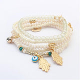 Lucky Kabbalah Fatima Hamsa Hand Blue Evil Eye Charms Bracelets & Bangles Multilayer Beads Turkish Pulseras For Women