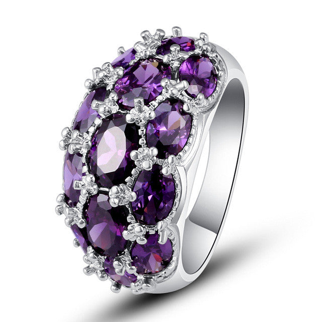 Luxuriant Bohemia Style Attractive Design Jewelry Oval Cut Purple Amethyst AAA Silver Ring