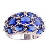 Luxuriant Bohemia Style Jewelry Oval Cut Blue Sapphire Quartz AAA Silver Ring 