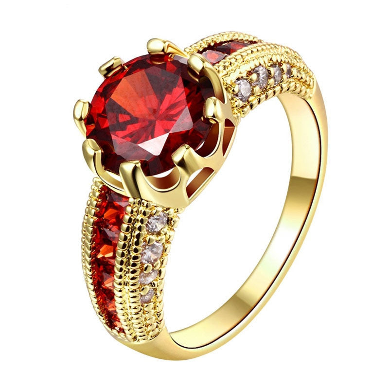 Luxurious Ruby Jewelry Party Accessories 18K Gold Plated Rings For Women