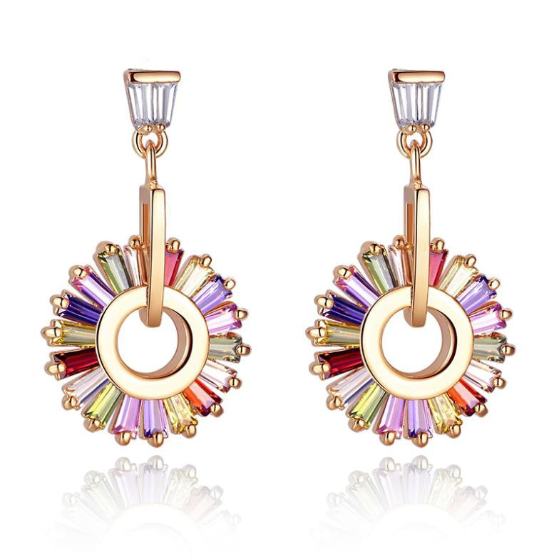 Luxury 18K Champagne Gold Plated Drop Earrings with Multicolor Zircon For Women Wedding Jewelry