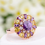 Luxury 18K Gold Plated Finger Rings with Purple and Champagne Zircon for Women Wedding