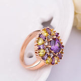 Luxury 18K Gold Plated Finger Rings with Purple and Champagne Zircon for Women Wedding
