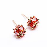 Luxury 18k Rose Gold Red Ball Stud Earrings with Zircon Crystal Women Engagement Jewelry
