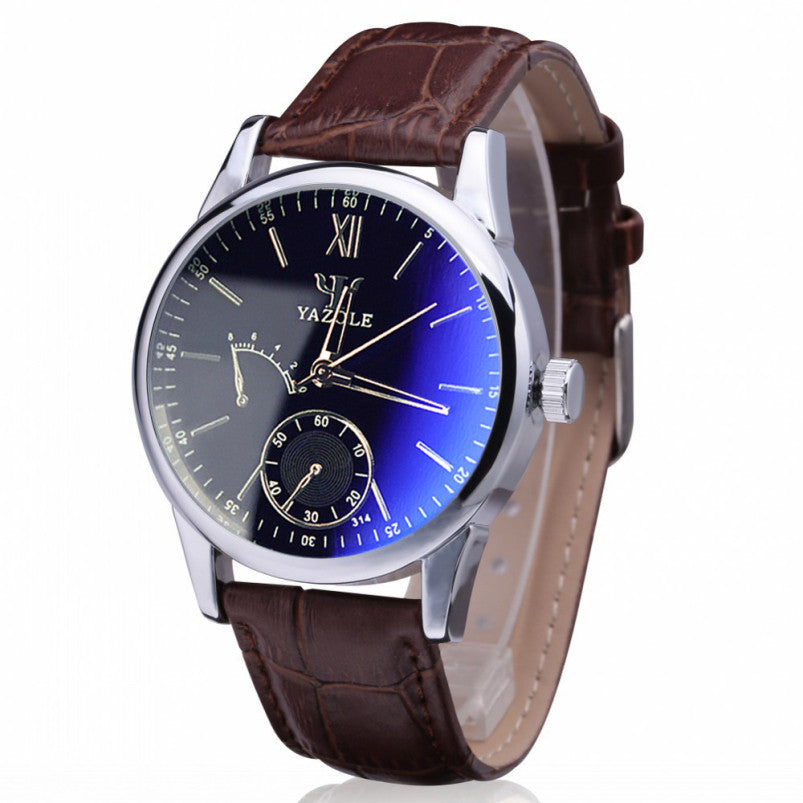 Luxury Brand Design Blue Ray Glass Casual Watch Pu Leather Watch Men 2015 Quartz Watch Roman Number Male Wrist Watches For Men