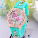 Luxury Flower Silicone Watches Women Diamond Rose Gold Quartz Watch Fashion Wristwatches Clocks Wrist Watches Fine Jewelry