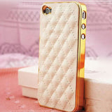 Luxury Gold PU Leather Case for iPhone 5 5S 5G / 4 4S 4G Sheep Grid Pattern Lattice Back Skin Cover For Phone