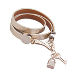 Luxury Real 18K Gold Plated Genuine Pink Wrap Leather Bracelet Three Circle Jewelry for Women
