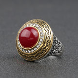 Luxury Vintage Wedding Ring Fashion Round Gold Band Inlay Resin And Crystal Ruby Indian Jewelry