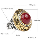 Luxury Vintage Wedding Ring Fashion Round Gold Band Inlay Resin And Crystal Ruby Indian Jewelry