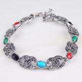Luxury 925 Sterling Silver Vintage Jewelry Bracelets 2 C Black Crystal Turquoise Bracelets For Women Love Gift