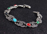 Luxury 925 Sterling Silver Vintage Jewelry Bracelets 2 C Black Crystal Turquoise Bracelets For Women Love Gift