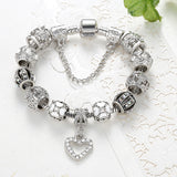 Luxury 925 Tibetan Silver Bead Crystal Dangle Heart Charm Bracelet for Women Fine Jewelry Original Bracelet Pulsera Gift