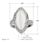 Luxury Fashion Big Oval Opal Ring Vintage Look Silver Plated White Crystal Rings For Women Gift