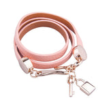 Luxury Gold Plated Genuine Pink Leather Bracelet Three Circle Jewelry for Women 