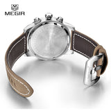 MEGIR new fashion casual quartz watch men large dial waterproof chronograph releather wrist watch relojes 