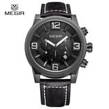 MEGIR new fashion casual quartz watch men large dial waterproof chronograph releather wrist watch relojes 