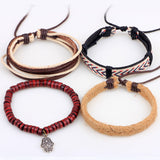 Punk Vintage Multilayer Leather Bracelets For Women Men Jewelry Bohemian Braided Beads Bangles Adjustable