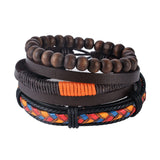 Multilayer Leather Bracelet Men Jewelry Boho Rock Wood Bead Bracelets For Women Love Vintage Bracelets & Bangles