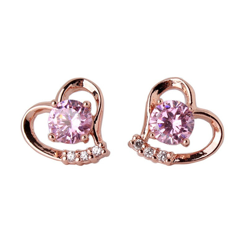 Fashion Love Heart Earrings Jewelry Rose Gold/Silver Plating Zirconia Crystal Stones Stud Earrings Female 