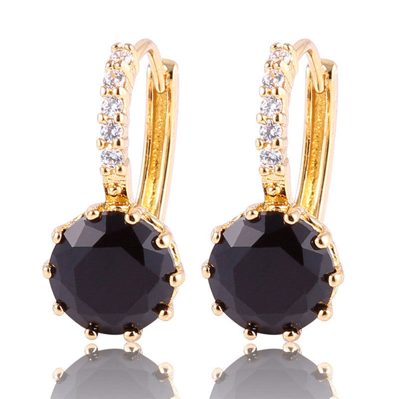 Brand New Earings Fashion Gold Plated Huggies Earring Women Black Zircon Crystal Hoop Earrings for Women