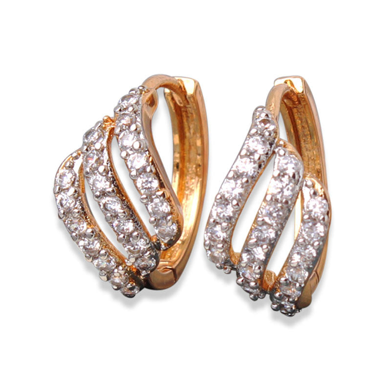 Women Fashion Hoop Earrings 3 Rows White Crystals AAA Cubic Zirconia Huggie Earrings Brinco Jewelry