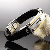 FASHION Men Jewelry Cross Leather Rope Chain Stainless Steel Bracelet Vintage Bangles Man Punk Accessories Pulseras 