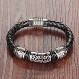 Men's Punk Jewelry Black Leather Rope Bracelets Stainless Steel Magnet Buckle Wristbands Man Vintage Bangles 